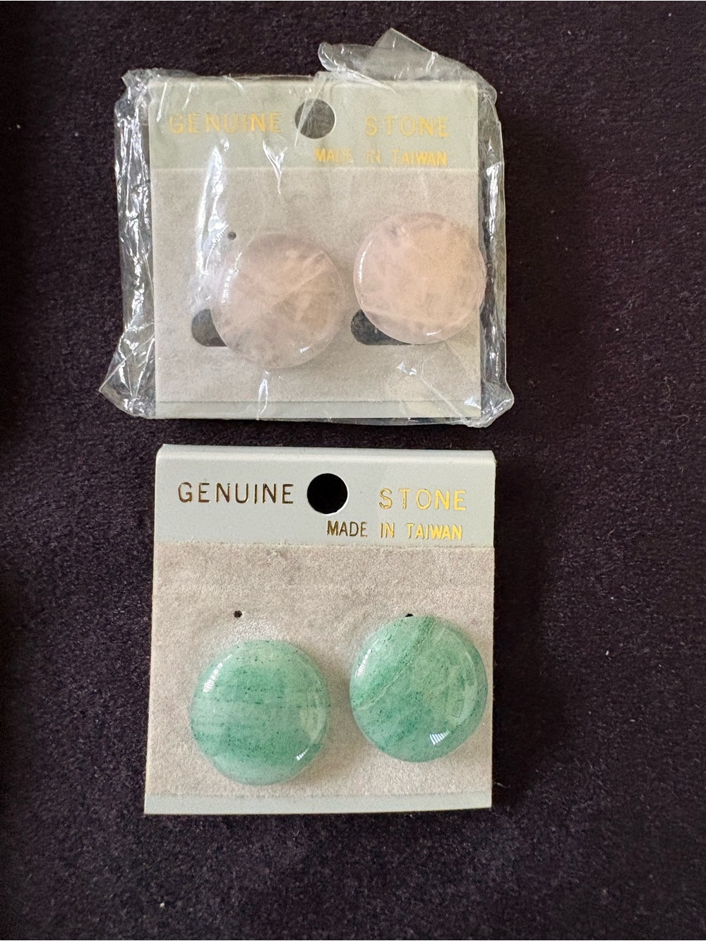 VTG NOS Genuine Stone Clip On Earrings Bundle Rose Quartz Green Aventurine